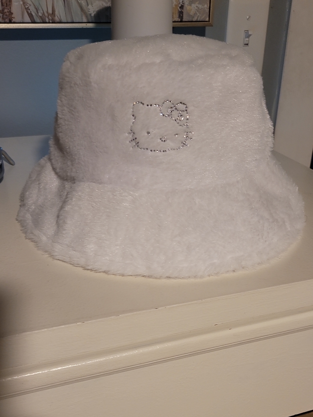 Hello Kitty White Style Plush Bucket Hat with Crystal Accent